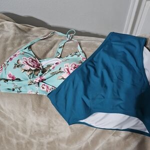 Floral Bikini Set with Teal Bottoms